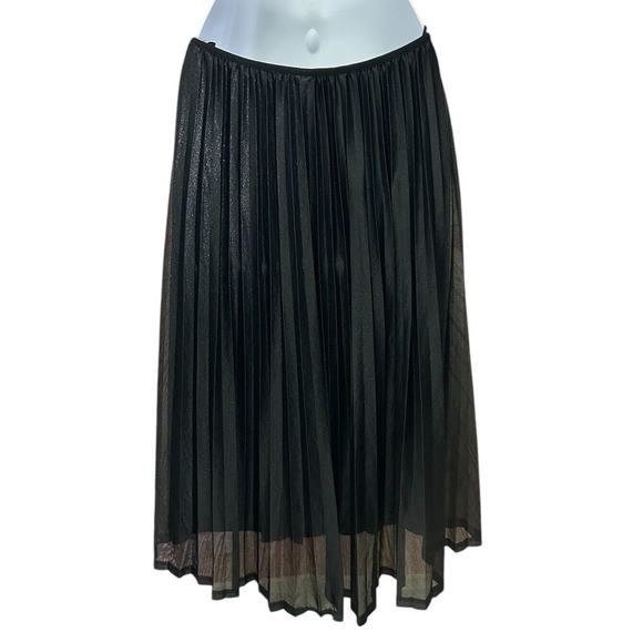 Vero Moda Black Sparkly Pleated Midi Skirt Sz S Elastic Waist Lined Accordion - Picture 6 of 6